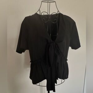 Source Unknown Elegant Black Blouse with Tie Detail